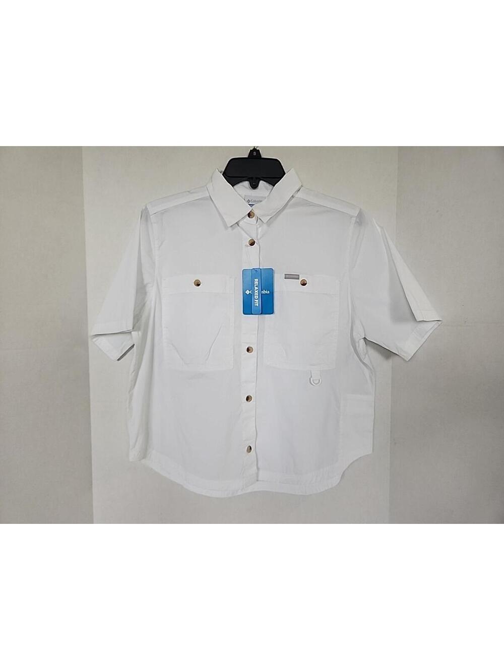 Columbia Women's Brea Falls Woven Short Sleeve Shirt Size S Small White Pockets